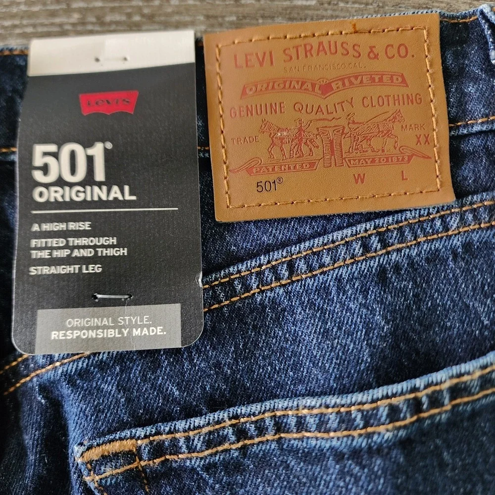 Levi's Premium 501 Original High Rise Straight Leg Jeans Dark Wash W25 L32